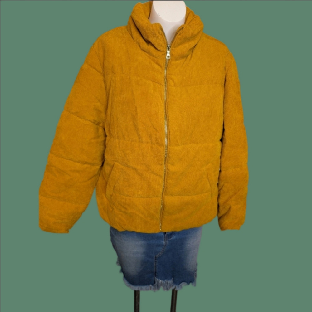 Jacket Corduroy Mustard Zipper Front Side Pockets Size XL